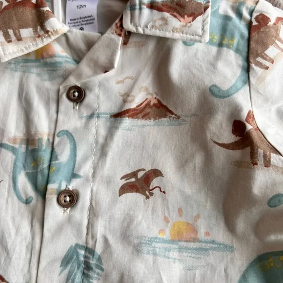Carter's Dino Print Shirt and Rust Shorts Set - Picture 3 of 5